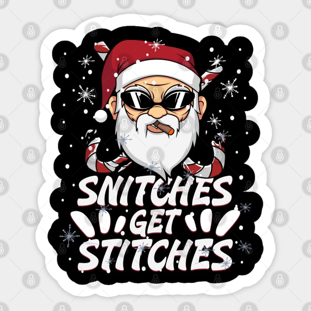 Funny Snitches Get Stitches Santa Hat Bad Santa Xmas Humor Sticker by alcoshirts